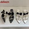 Fashion Butterfly-Knot Elegant Women Medium Heels Pumps Shoes Female T-Strap Footwear Fashion Pointed Toe Ladies 5CM Heels Shoes