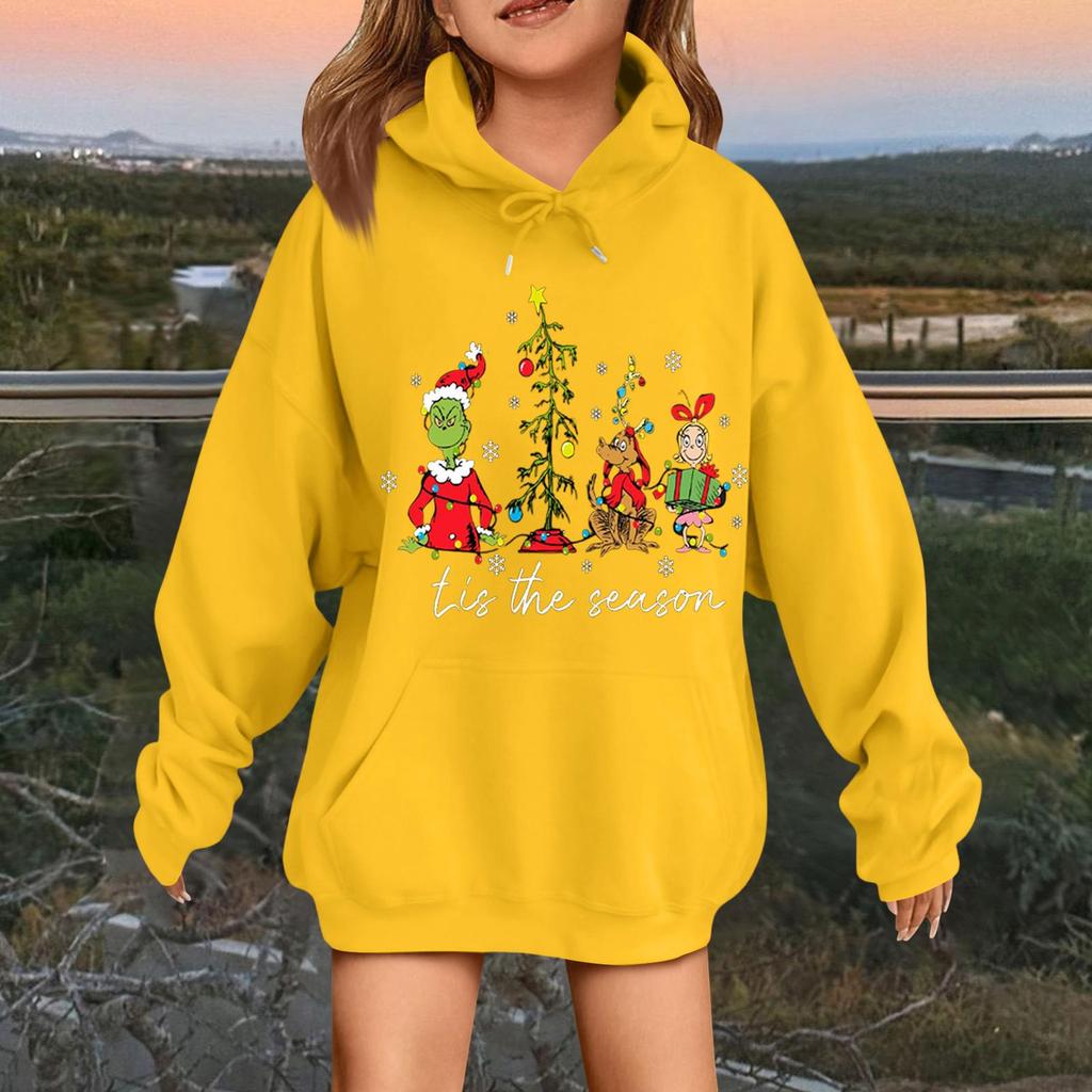 Children's Fashionable Casual Long-sleeved Loose Christmas Print Pullover Hooded Sweatshirt