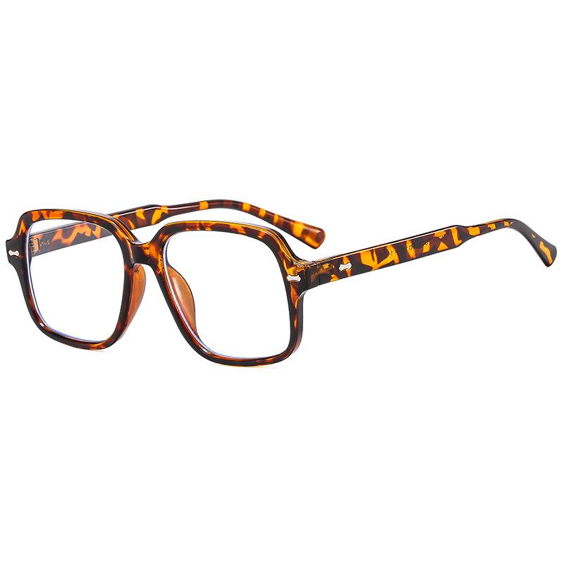 2023 Retro Korean Style Large Square Metal Eyeglass Frames with Anti-Blue Light Flat Lenses