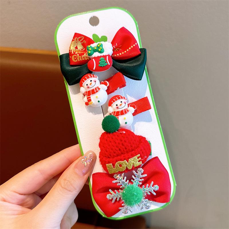 2025 Children's Christmas Hair Clips Set: Santa, Tree & Reindeer (5-Piece)