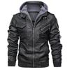 Hooded leather jacket men's fashion trend locomotive leather jacket large size middle-aged and young jacket hat detachable casual jacket pu