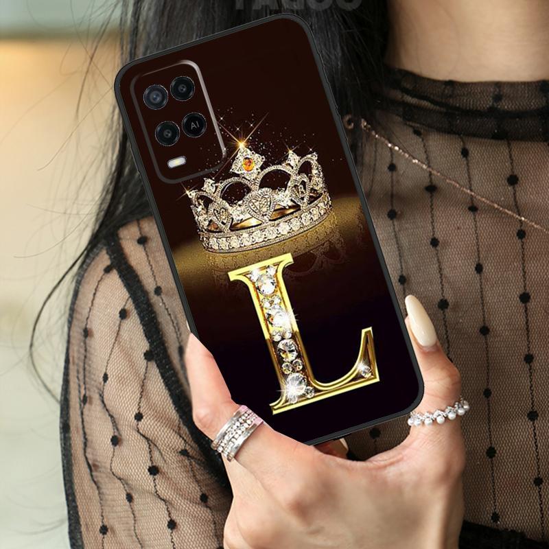 Letter Monogram Gold Marble Case For Oppo A16 A76 A96 A17 A18 A60 A80 A40 A38 A58 A78 A98 A94 A74 A54 A15 A57 A77 A5 Pro