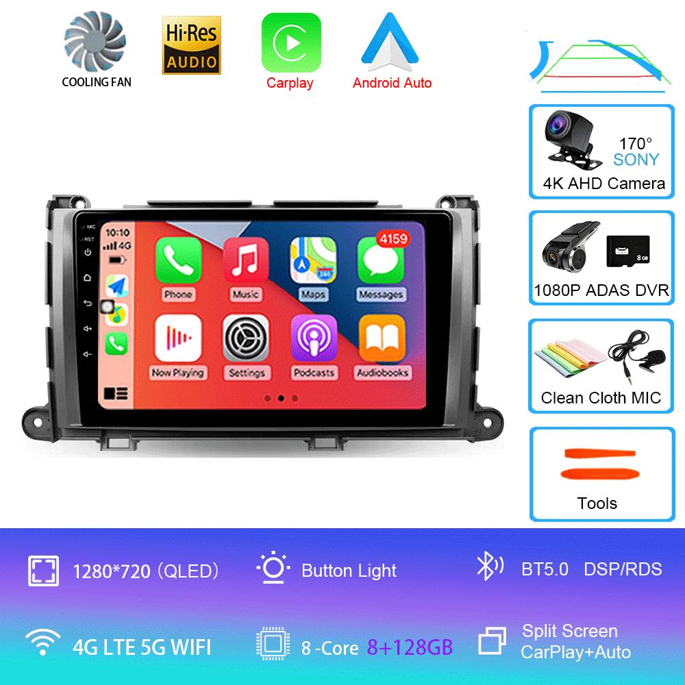 For Toyota Sienna 3 XL30 2010 - 2014 Car Radio Android 14 Carplay Auto 2K Screen Multimedia Video Player 2 Din Autoradio Stereo