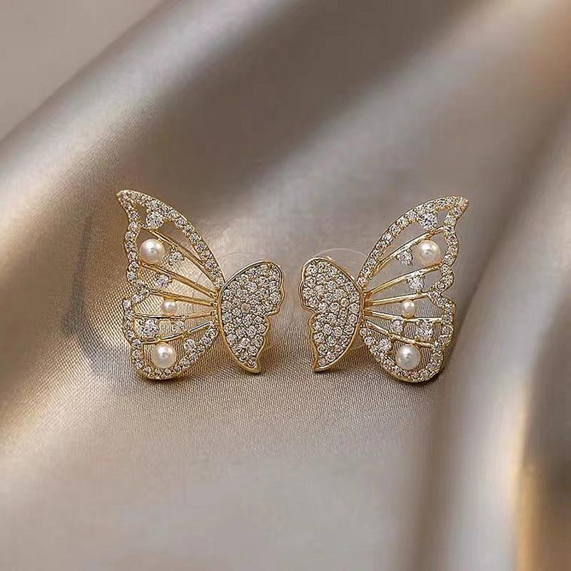 925 Silber Schmetterling Diamant Ohrringe für Damen - Vielseitiges einteiliges Design mit hängendem Rücken