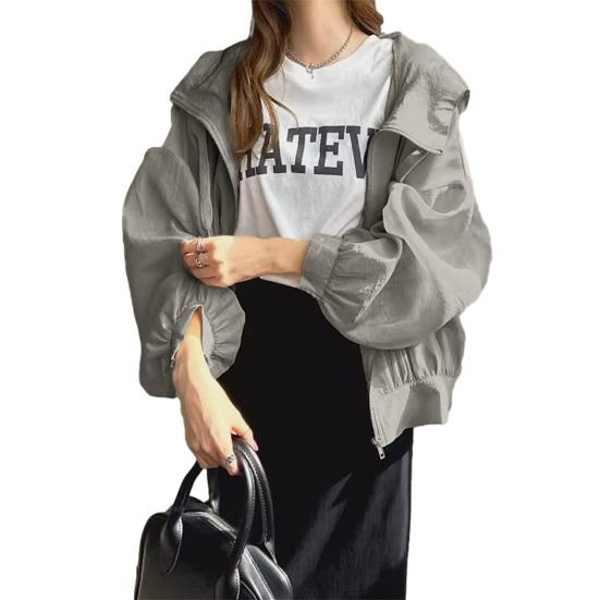 

Легкая солнцезащитная куртка для женщин на молнии, рубашки с защитой от солнца, худи с длинным рукавом для тренировок с карманами серый