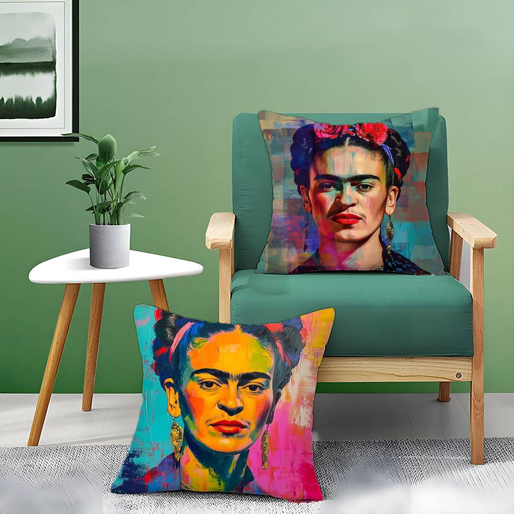 F-Fridas Painting Art Pillow Case Anti-Dustmite Pillowcase Invisible Zipper Silky Short Plush Sofa Cushion Cover