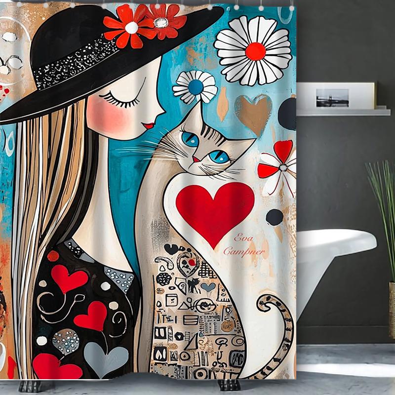 

Мультяшный узор кота Занавеска для ванной Комнатные буквы Занавеска для душа Водонепроницаемая с 12 крючками Рыбки Домашний декор Бесплатная доставка 180x180cm curtain синий