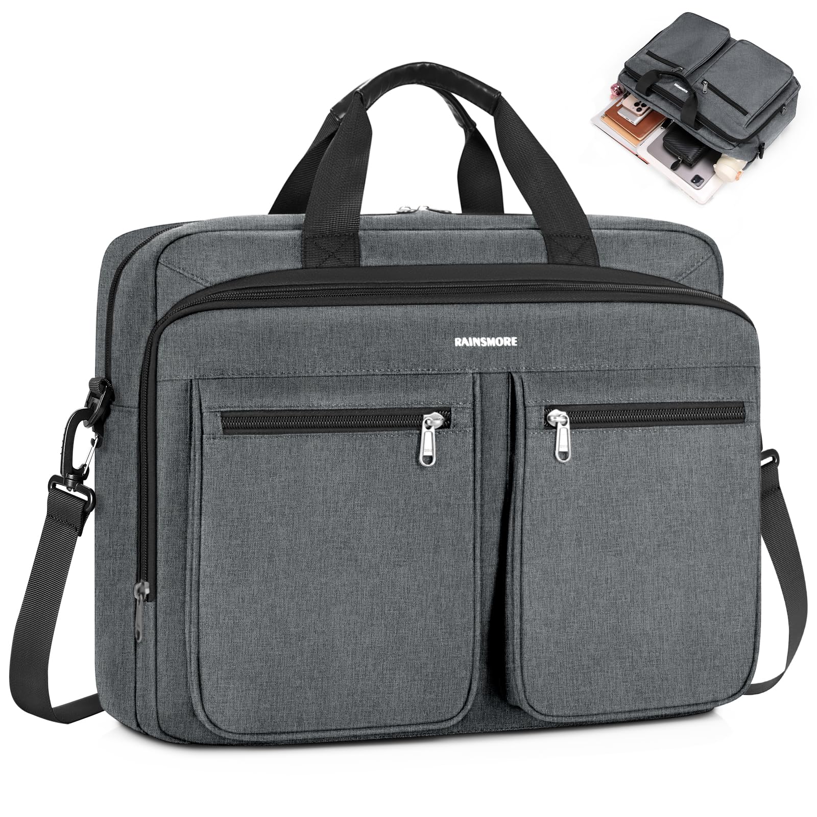 

RAINSMORE Деловая Сумка для Поиска Работы Большая Легкая Вмещает A4 На плечо Идеально для Бизнеса Серая Мужская Сумка, Сумка, Вместимость, 3-way, Портфель, 15.6-дюймовый
