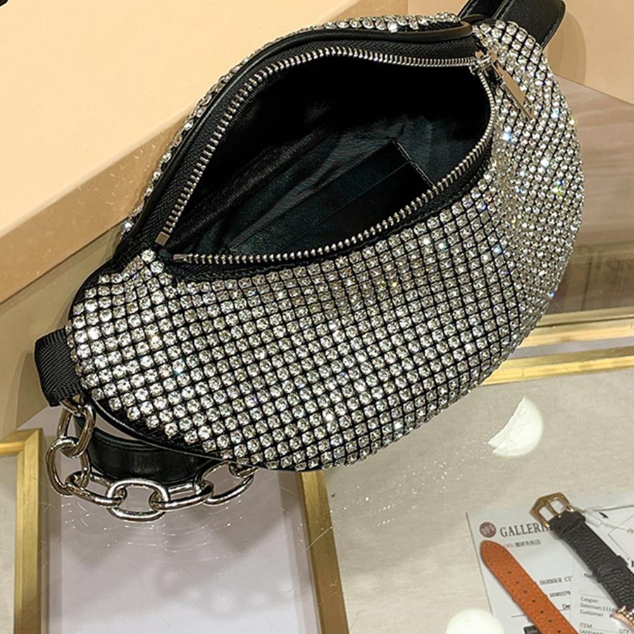 Sparkly Rhineste Fanny Pack Belt Bag for Women Travel Waist Bags Fashi Waist Pack Banana Bag Chest Shoulder Crossbody Bags