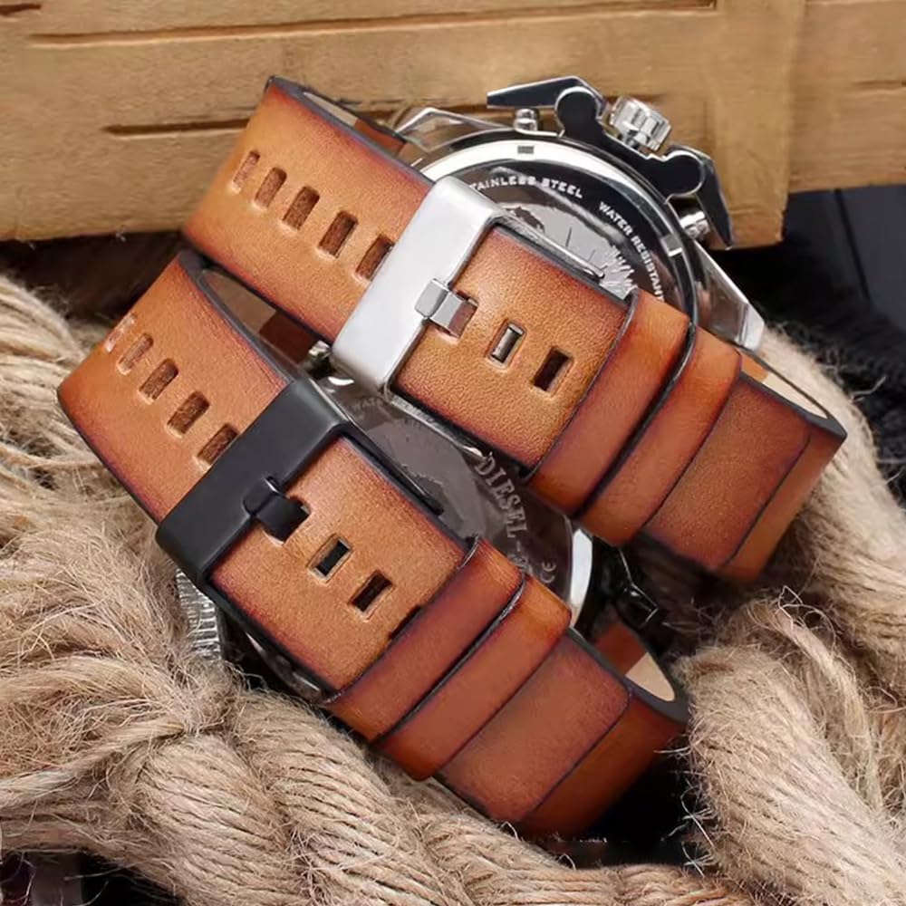 ZHUOLEI Replacement Watch Strap for Diesel Watches, Sizes 22mm, 24mm, 26mm, and 28mm (Includes 3 Spring Bars, Spring Bar Remover, and Box)