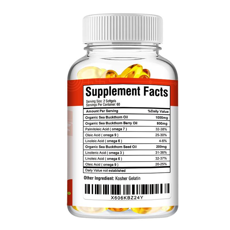 XEMENRY Organic Sea Buckthorn Seed Oil Capsules, beneficial for gut and heart health, 2000 mg per serving, suitable for adults.