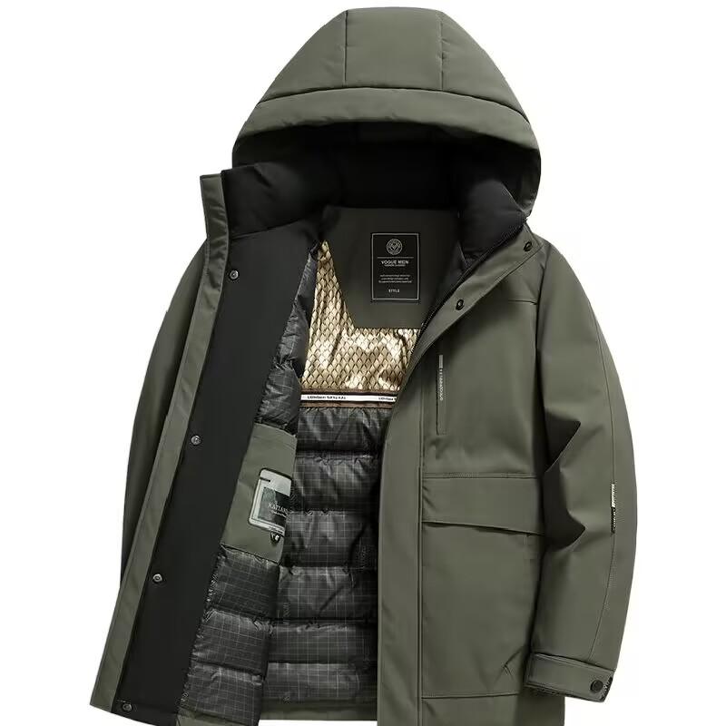 Mens Khaki Down Jacket For Men Detachable Hood Winter Hiking Puffer Coat Warm Outdoor Mountaineering Parka Cold Weather Coat
