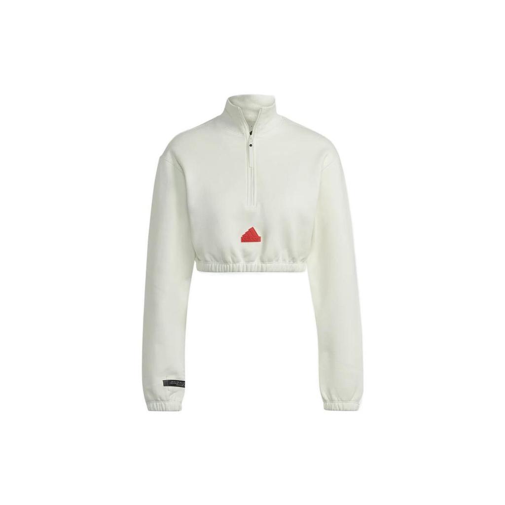 Adidas Originals Trefoil Print Logo Shorts and Half-Zip Stand Collar Long-Sleeve Sweatshirt Jacket Women Tops White HM2899