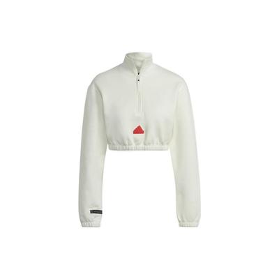 Originals Trefoil Trykk Logo Shorts og Halvglidelås Ståkrage Langermet Sweatshirtjakke Dame Topper Hvit HM2899