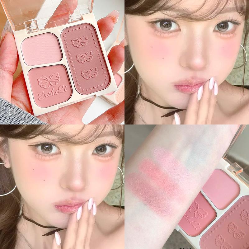 Three Color Blush Palette Matte Highlight Contour Natural Eye Makeup For Korean Style Girls Early Morning Class