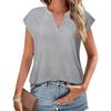 Ladies Summer Short Sleeve V Neck Solid Color Pullover T Shirt Top