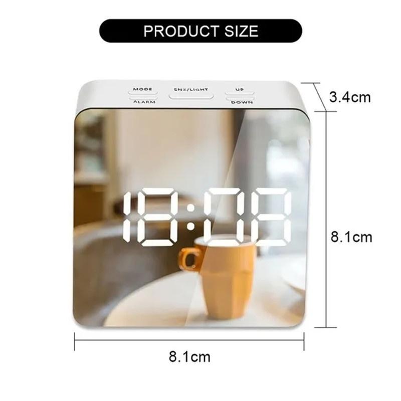 Digital Alarm Clock with Dimmer Temperature Function for Bedroom Office Travel Battery & USB Powered LED Mirror Alarm Clock