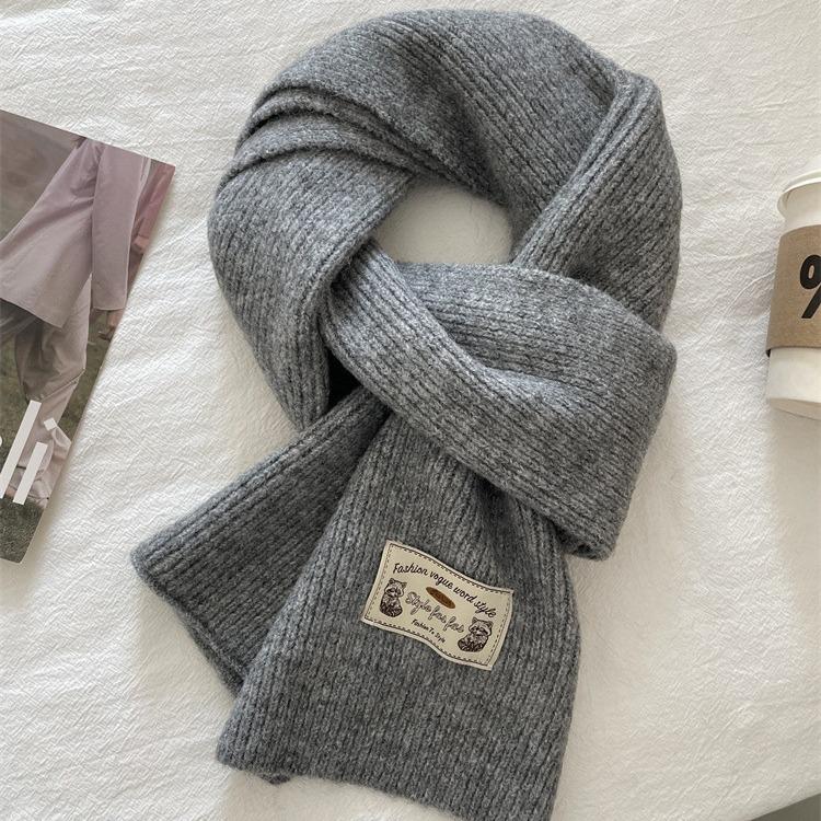 Korean version contains knitted wool solid color scarf women's winter thickened warm versatile high sense white scarf tide