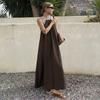 TikTok2026 Summer New Bohemian Vacation Style Pendulum Skirt Contrasting Color Lace Splicing Neck Dress