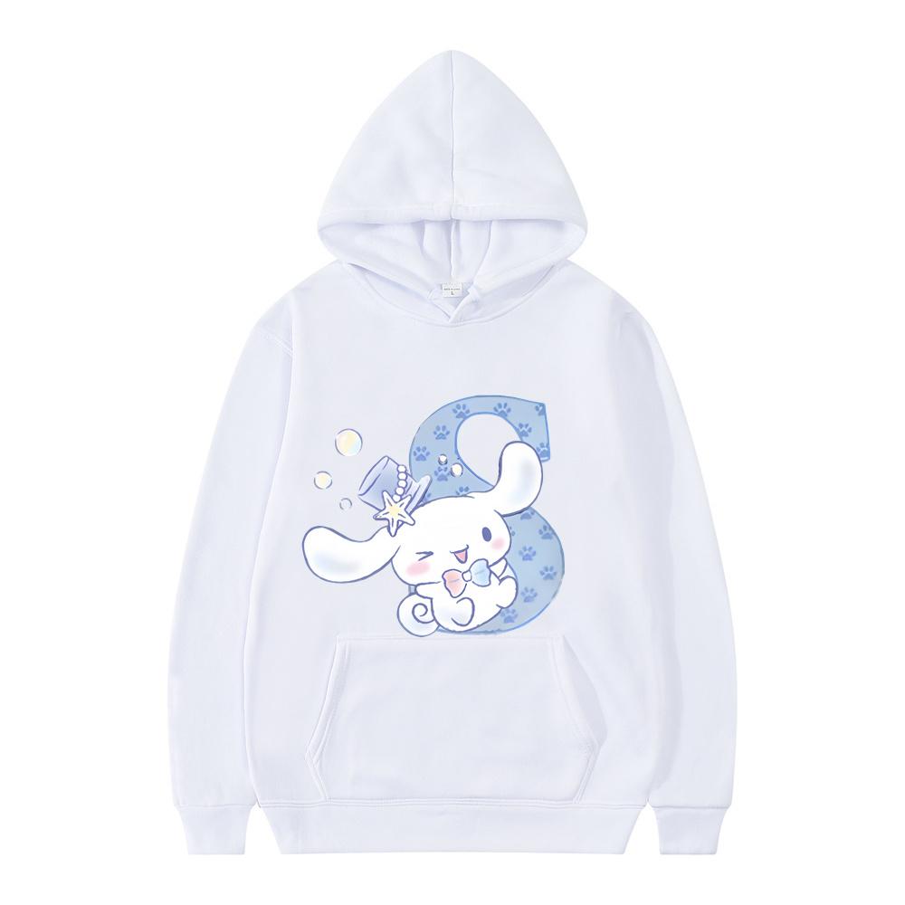 New Sanrio Cinnamoroll Woman and Men White Hoodies Letter A B C D Sweatshirts Clothes Kawaii Pullover Anime Cartoons Casual Tops