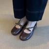 Sheepskin version~ French retro shallow mouth one-word buckle bow single shoes flat leather one-pedal Mary Jane shoes women