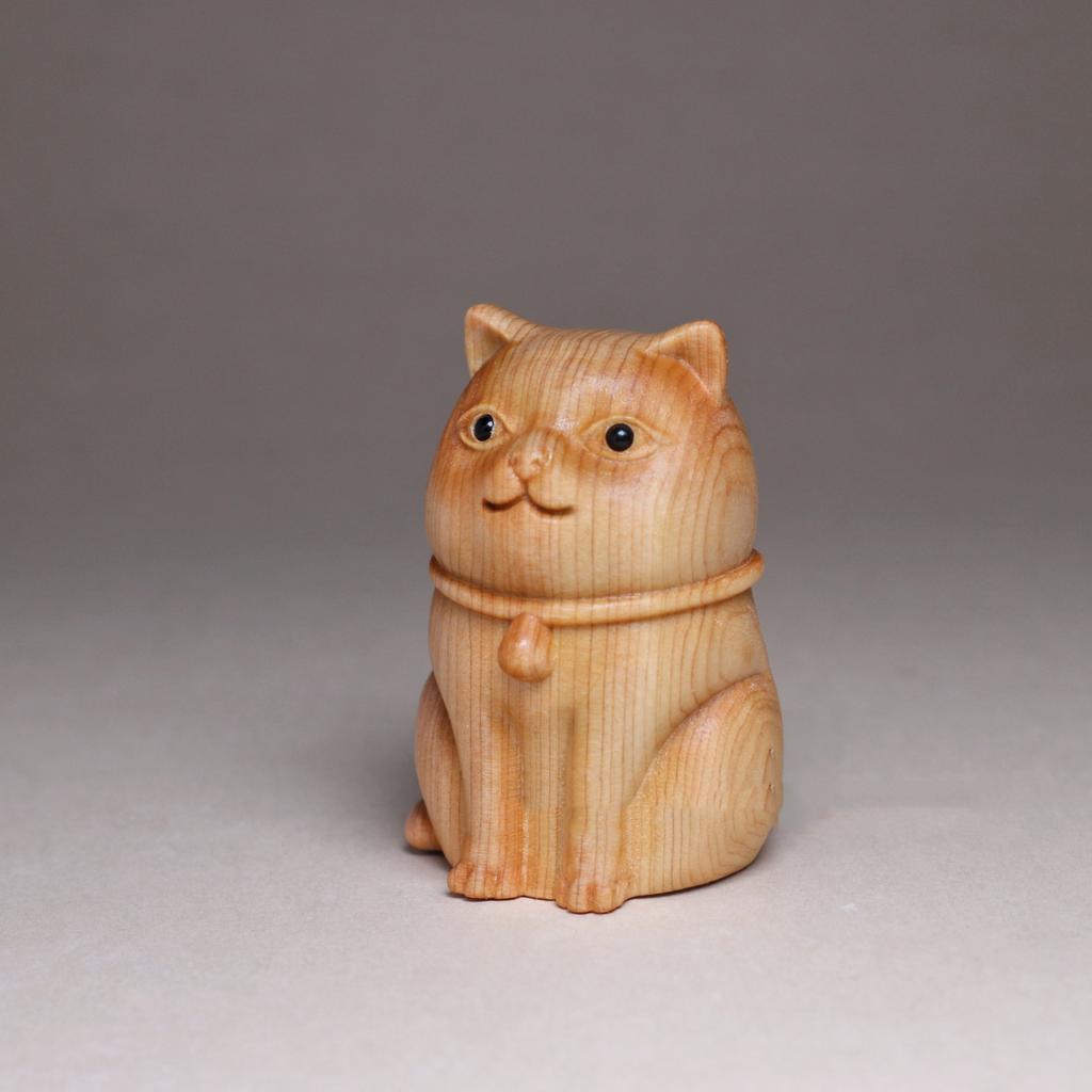 Wooden Carved Lucky Cat Figurine,Miniature Cute Cartoon Chubby Cat Pet Statue Souvenirs,2.2" Office Home Decor Holiday Gifts