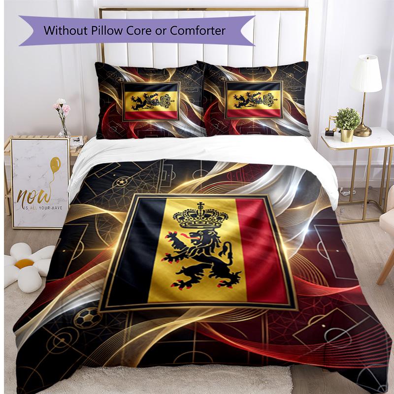 Set Biancheria da Letto Stampata Calcio Belgio 3 Pezzi Copriletto Traspirante Accogliente come Regalo per Inaugurazione Casa o Festa