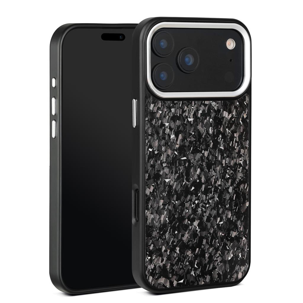 For iPhone 17 Pro Case Forged Texture Aramid Fiber + TPU Phone Cover with Black Lens Frame