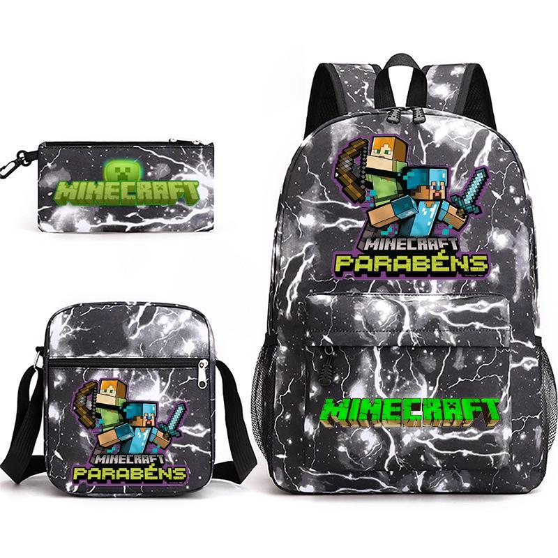 Large Capacity Schoolbag with Shoulder Strap; Student Three-piece Pencil Case Set