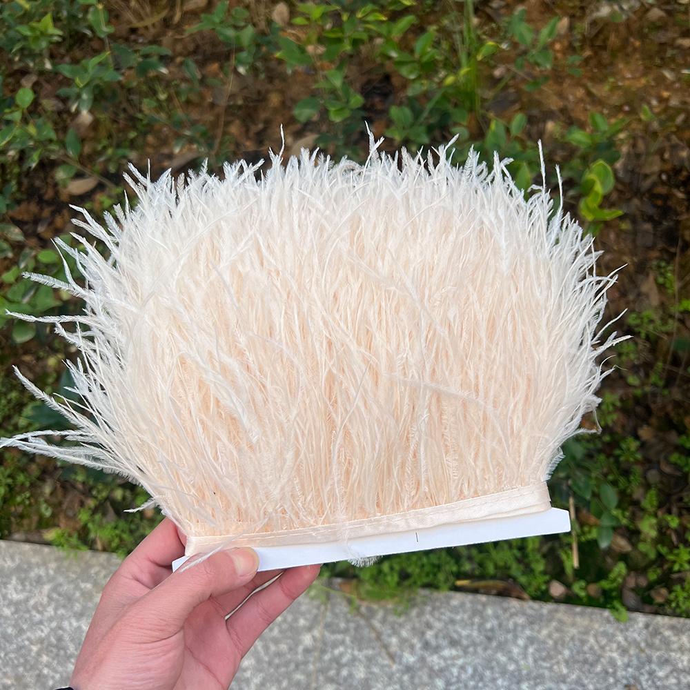 Feather1Meter Natural Ostrich Feathers Trim Fringe 8-10cm Fluffy Real Ostrich Feather Ribbon for Wedding Party Dress Sewing Decoration