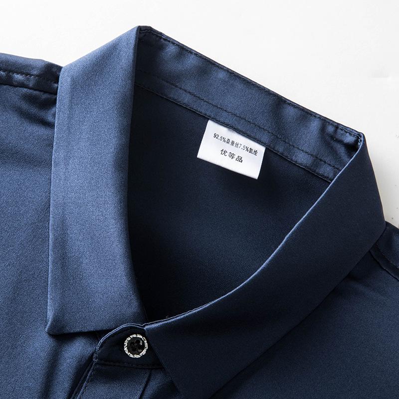 Premium Mulberry Silk Long-Sleeve Men's Shirt - Non-Iron, Solid Color, Business Casual for Autumn and Spring