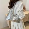 Korean Style Pu Leather Tote Bag Silver Casual Commuting Bag Women's Underarm Bag  Travel