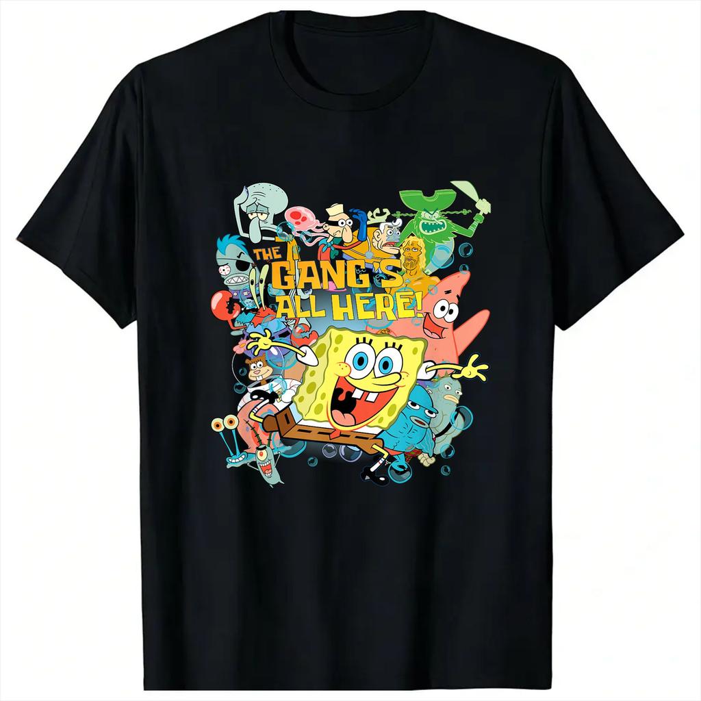 Spongebobs The Gangs All Here T Shirt Unisexs Vintage Pure Cotton T Shirts Summer O Neck Fashion Tee Shirt Oversized Clothes