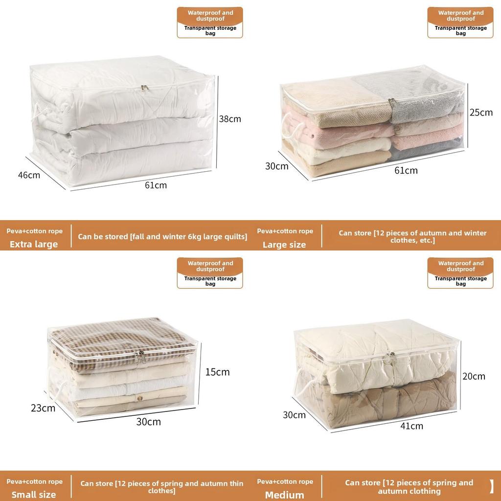 Large Capacity Transparent Peva Packing Bag With Handle For Moving And Closet Storage