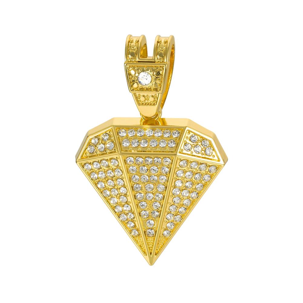 Hip Hop Tapered Pendant Necklace with 14mm Cuban Chain Diamond Shape Pendants Necklaces Fashion Charm Jewelry,For Men And Women