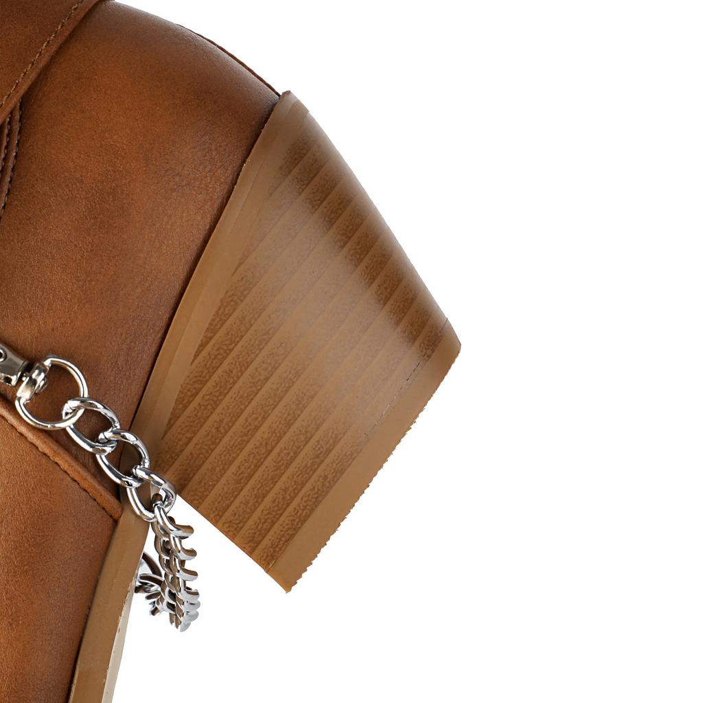 Embroidery Western Boots Women's Mid Calf Cowboy Boots Belt Buckle Chain Decor Shoes Comfy Med Heels Footwear
