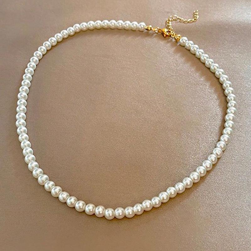 1pc Vintage French Style White & Pink Faux Pearl Necklace, Simple Choker