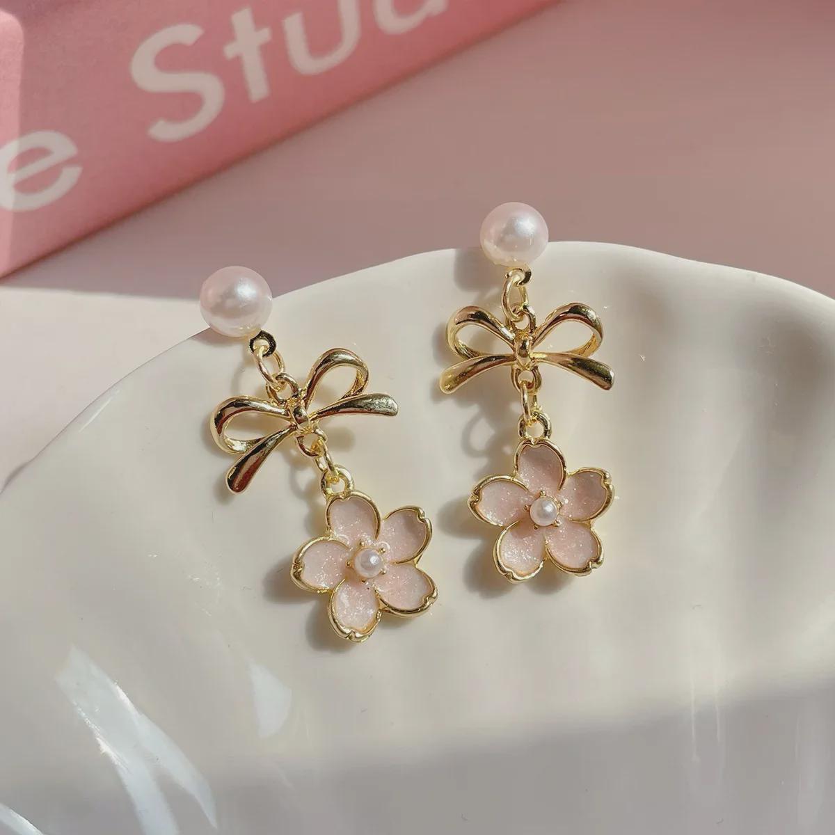 

Серьги с цветущей вишней: Серебряная игла, девичий дизайн, роскошный 3D-свет, розовый цветок.