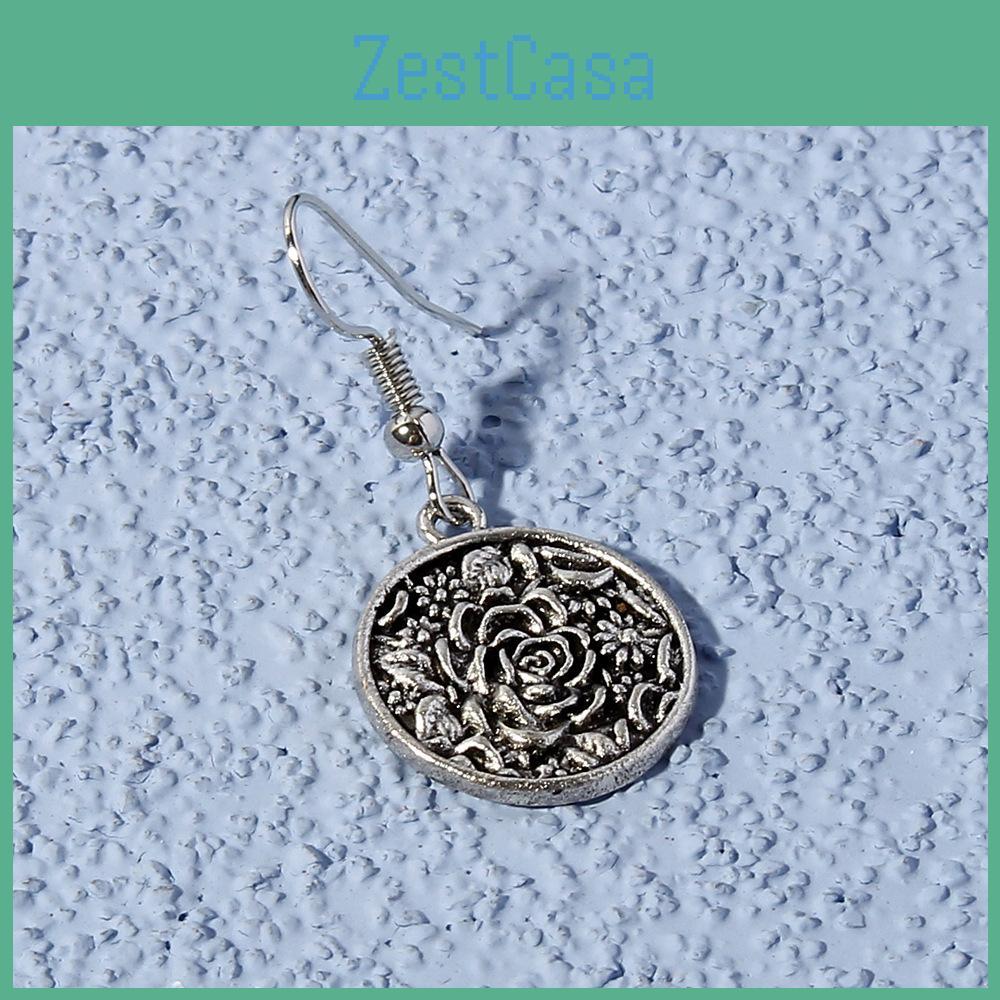 Metal Stylish Drop Earrings With Vintage Flower Pattern For Festive Occasions