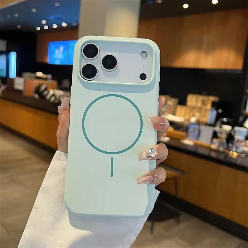 

Роскошный жидкий силикон для магнитного чехла Magsafe для iPhone 17 Air Pro Max, беспроводная зарядка, мягкая накладка iPhone 17 Pro Max циан