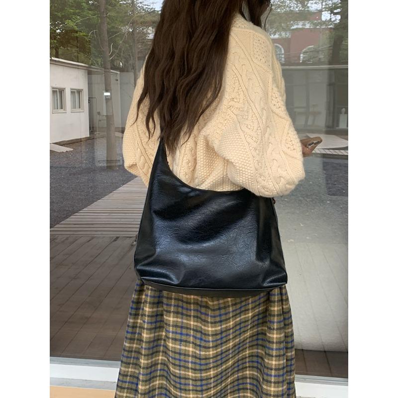 Большая ретро-сумка-тоут, Однолямочная сумка через плечо, Сумка-тоут через плечо для поездок на работу чёрный