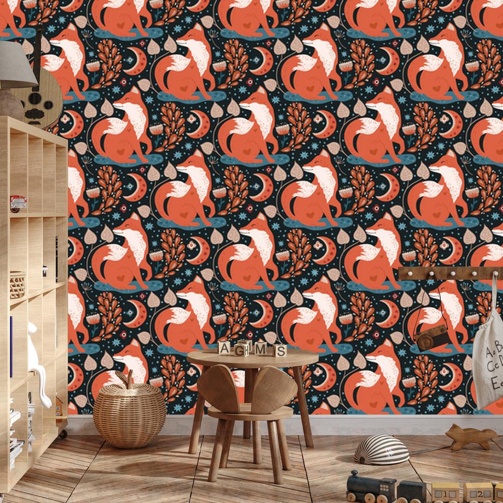 Forest Animals and Plants Turquoise Wallpaper for Living Room and Bedroom 50x1000