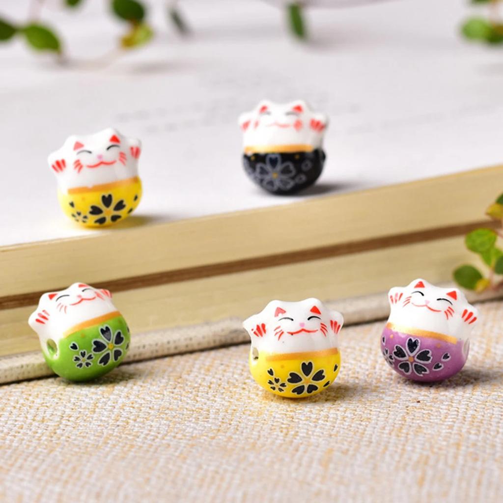 10pcs 14mm Through Hole Fortune Cat Raise Claws Ceramic Porcelain Loose Beads For Jewelry Making Accessories DIY Crafts Findings Creativity Beads