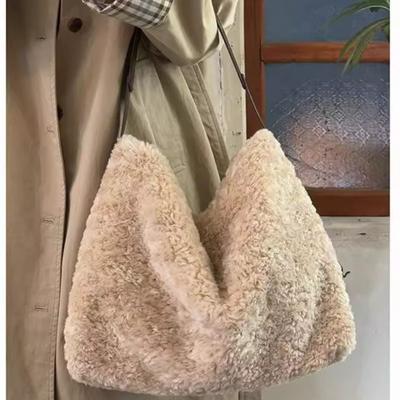 Vintage Faux Lambswool Handbag Women Lazy Style Large Capacity Tote Bag Ladies Fashion Premium Luxury Simple Office Shoulder Bag