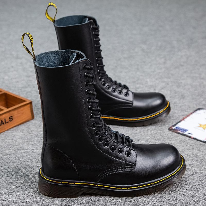 Neue 14-Loch Paar Leder High-Top Martin Stiefel Werkzeug Armee Herren Hohe Lokomotive Damen Stiefel