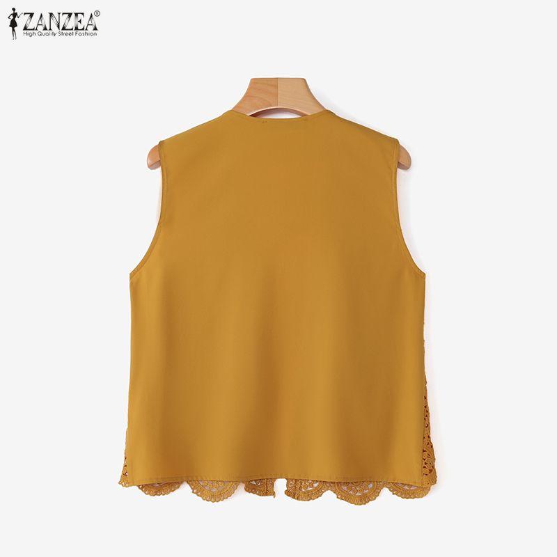ZANZEA Women Casual Lace Patchwork Sleeveless Cardigan Vest