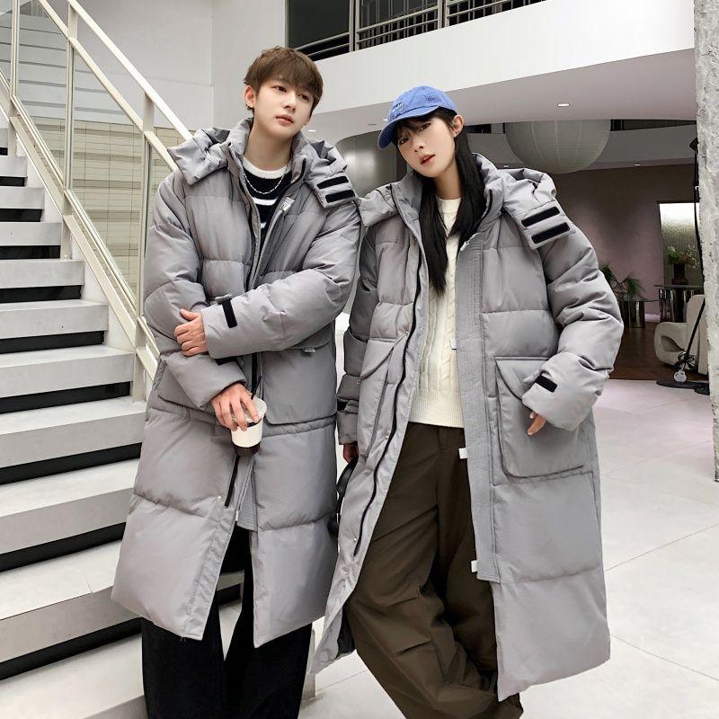 Men's Plaid Over-the-Knee Long Winter Down Jacket