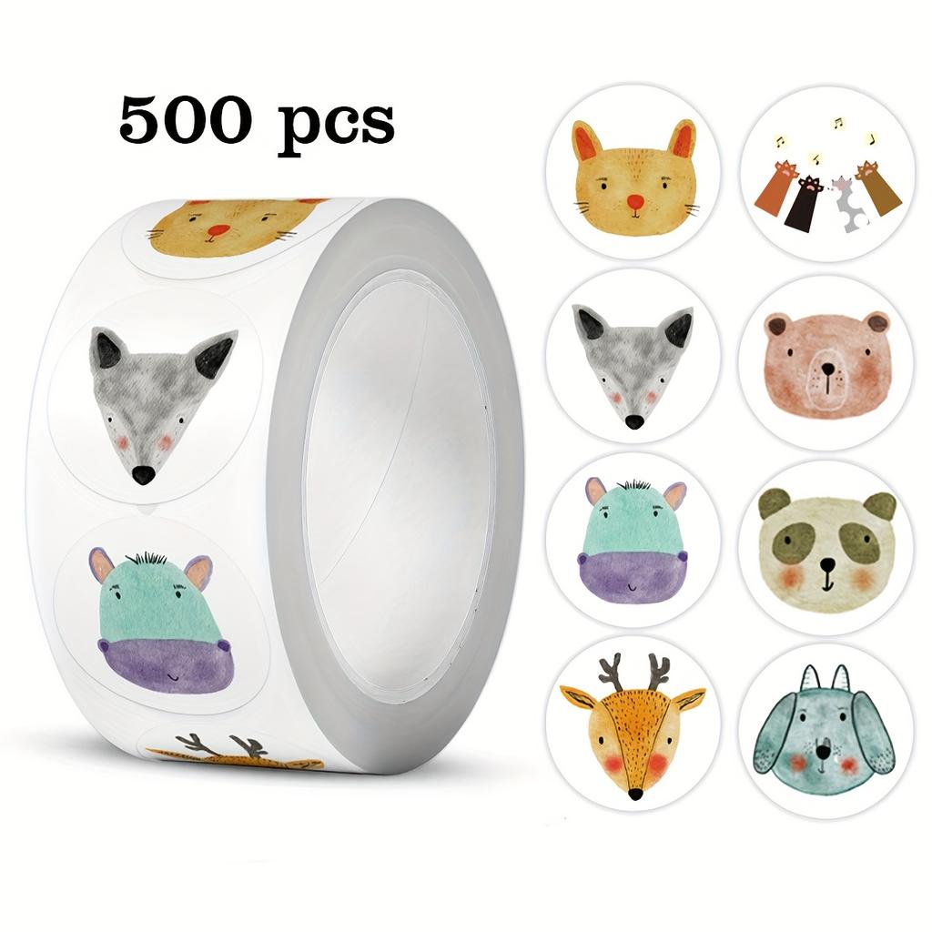 500pcs/roll Cute Cartoon Animal Head Self-Adhesive Stickers Teacher Rewards Office Gift Box Packaging DIY Decoration PVC Sticker