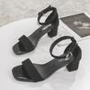 Fashion Coarse Heel One-word Sandals Women's 2025 New Summer Wear Casual and Versatile Black Suede High Heel Coarse Heel Sandals Women