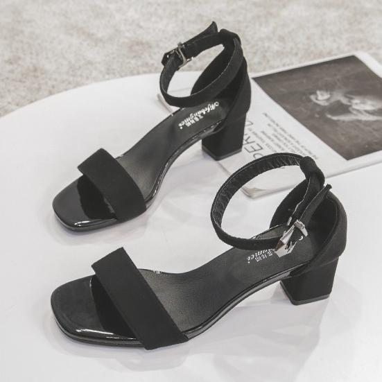 Fashion Coarse Heel One-word Sandals Women's 2025 New Summer Wear Casual and Versatile Black Suede High Heel Coarse Heel Sandals Women